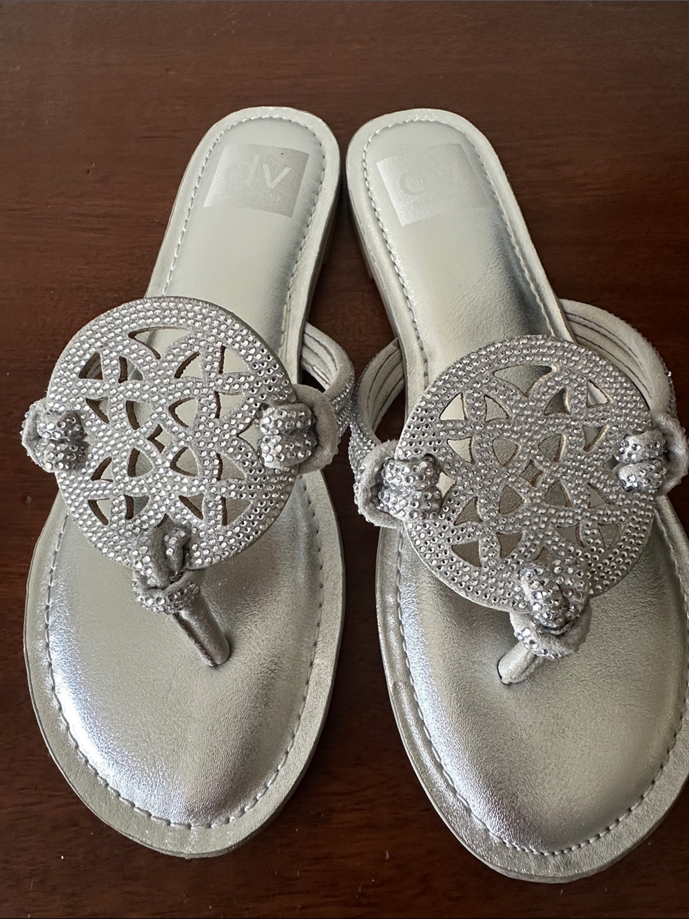 Dolce Vita like new 7 Silver Embellish Thong Sandals - Metallic Crystal Detail